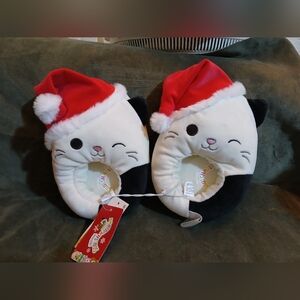 Cute Cat Plush with Santa Hat Slippers